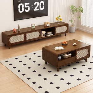 Meuble TV moderne en bois de luxe léger avec rangement dissimulé, finition chêne naturel ou brun vintage pour salon, chambre ou appartement - Product Image 1