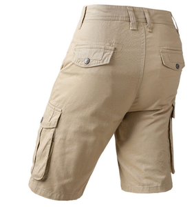 Shorts cargo pour hommes, couleur unie, taille mi-haute, fermeture boutonnée, en toile de coton, style décontracté, avec plusieurs poches, respirant - Product Image 2