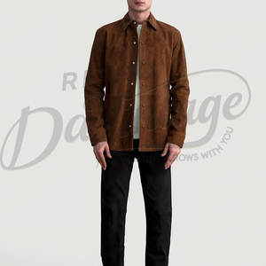 Blouson de motard classique en cuir marron pour homme, en véritable peau de mouton, avec ceinture double, fermeture éclair croisée et épaulettes - Product Image 6