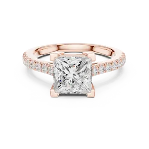 Anillo de Compromiso con Diamante Cultivado en Laboratorio, Corte Princesa de 2 Quilates, Certificado por IGI, con Piedras Laterales, Oro Sólido de 10K, 14K o 18K, Color E, Joyería Fina - Product Image 3
