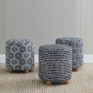 Handcrafted Solid Wood <b>Pouf</b> Ottoman Stool with Linen Cushion for Living Room Coffee Table <b>Seating</b> - Product Image 3