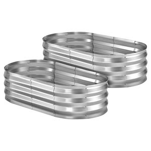 Set di 2 Fioriere Rialzate Ovali in Metallo Zincato 4 X 2 X 1 Piedi, Kit per Giardino Esterno Senza Fondo, Vasi e Fioriere - Product Image 1
