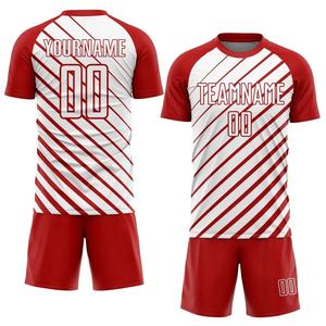Ensemble de maillots de football personnalisés pour hommes, rayé rouge et blanc, sublimé, séchage rapide, manches courtes, col rond, uniforme d'équipe pour adultes - Product Image 3