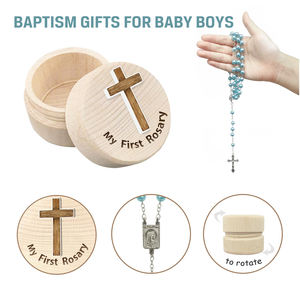 Caja de Recuerdo de Madera para el Primer Rosario con Diseño de Cruz para Primera Comunión, Bautizo, Regalo Religioso Católico - Product Image 3