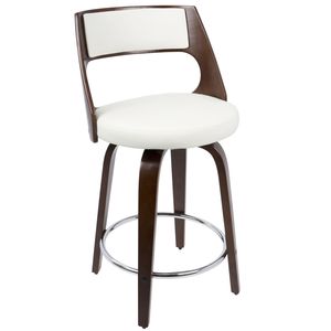 Set di 2 Sgabelli da Bancone Cecina, Design Girevole Stile Mid-Century Moderno in Ciliegio e Ecopelle Bianca per Arredamento Bar - Product Image 2