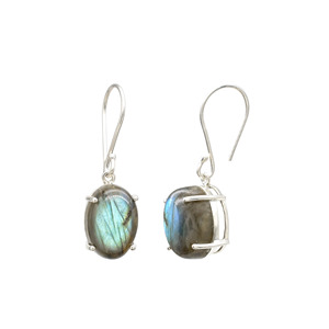 Natural Labradorite Gemstone Dangler Earrings 13.8 CTW Oval Cabochon Gemstone Dangling in 925 <b>Sterling</b> <b>Silver</b> Ear <b>Wire</b> Earrings - Product Image 2