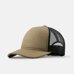 Custom Khaki Cotton Mesh Trucker Cap Adjustable Snapback Baseball <b>Hat</b> with Breathable Back Panel for Outdoor Sports OEM ODM Logo - Product Image 1