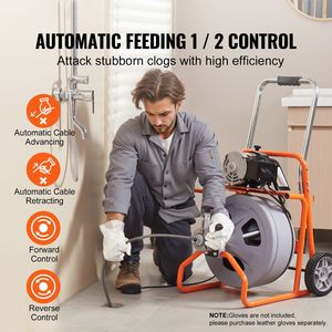 Macchina per la Pulizia degli Scarichi con Alimentazione Automatica, 30 Metri x 1/2 Pollice, Strumento Portatile per la Pulizia delle Fognature con 8 Ruote di Taglio - Product Image 1