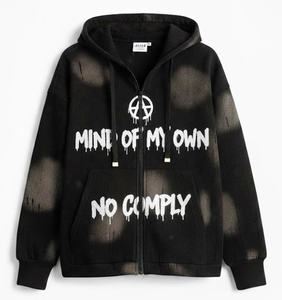 Sudadera con Capucha de Alta Calidad para Mujer, Lavado Ácido, Transpirable, Manga Larga, Hombros Caídos, Logotipo Personalizado Bordado, con Cremallera - Product Image 3