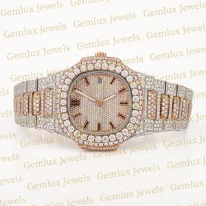 Luxury Wear Pass Diamond Tester Movimiento automático Cojín Dial D VVS Totalmente helado Moissanite Diamond Rose Gold Reloj de dos tonos - Product Image 5