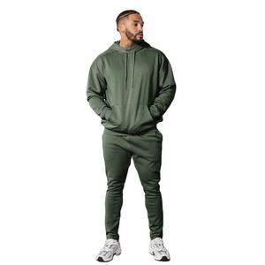 Pull surdimensionné vert avec logo personnalisé en gros 2 pièces sweat à capuche et jogger lourd 100% coton survêtement pour hommes survêtement pour hommes - Product Image 2