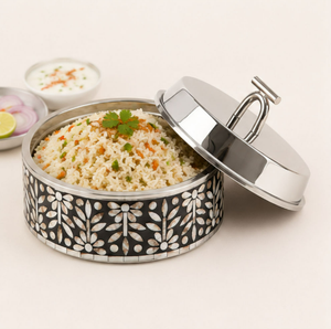 หม้อสแตนเลสทรงกลมพร้อมฝาปิดลายดอกไม้มุกและฝาปิดโลหะทนทาน - Product Image 2