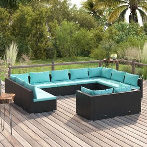 Set Lounge da Giardino in Rattan PE Nero con Struttura in Acciaio Verniciato a Polvere, Collezione di Mobili da Esterno Durevoli - Product Image 1