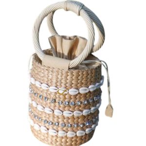 Sac seau artisanal en jacinthe d'eau : Décoration coquillage et cristal - Product Image 2