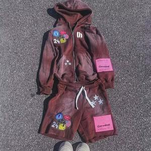 Ensemble de veste et short pour homme avec logo brodé personnalisé, 100% coton, meilleure qualité, respirant, shorts pour homme, ensemble délavé à l'acide - Product Image 5