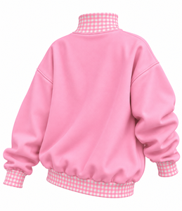Sweat-shirt surdimensionné personnalisé pour femme, col montant, broderie de lettres à carreaux, en molleton de coton, pull décontracté, vente en gros - Product Image 3