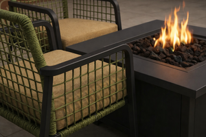 Outdoor Rattan Garden Set Square <b>Fire</b> <b>Pit</b> <b>Table</b> With 4 Woven Chairs Contemporary Patio Furniture Weather Resistant - Product Image 3