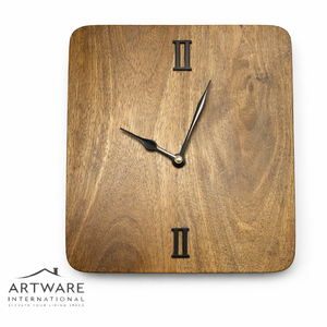 Horloge murale carrée en bois de luxe avec chiffres romains noirs, mouvement silencieux, design moderne, décoration pour la maison - Product Image 1
