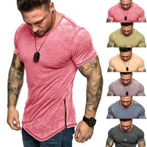 Camiseta de Manga Corta para Hombre, Cuello Redondo, Color Azul Jaspeado, Corte Regular, Informal, Tejido de Punto, Transpirable, Color Sólido, Jersey de Algodón - Product Image 6
