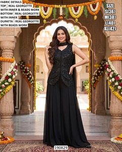 Élégant Salwar Kameez jaune en résille avec haut court orné de perles, coupe régulière, longueur ras du sol, séchage rapide, pour femme, mariage Inde Pakistan - Product Image 3