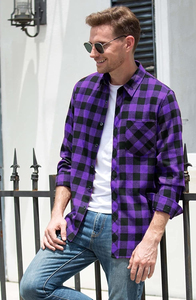 Custom Men's Purple Black Plaid <b>Flannel</b> Shirt Full Sleeve Button Down Casual Cotton Breathable Autumn Wear - Product Image 2
