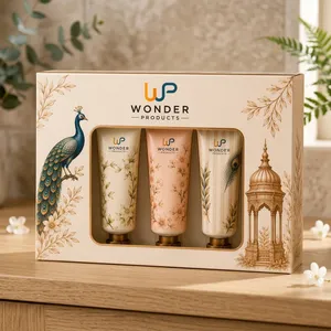 Private Label Gift Set Face Cream & Lotion Tube Packaging with Custom Printed <b>Gold</b> Stamping Floral Design for Bathroom Use - Product Image 2