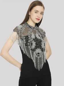 Silk Embroidery Beaded Fringe <b>Cape</b> Wrap Shoulder Cover for <b>Women</b> Wedding Party Decorative Bolero Adult - Product Image 3