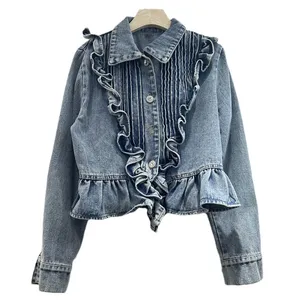 Women's Loose Heavy Embellished Denim <b>Jacket</b> <b>Short</b> Style Casual Fashion Outerwear Long Sleeve Streetwear Coat S to XXXL - Product Image 1