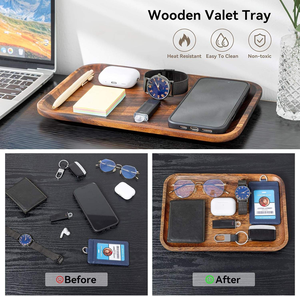 Unisex Modern Walnut Storage <b>Tray</b> for Kitchen Living Room & Desk Use Multifunctional Key Storage <b>Bedside</b> Decorative Wooden <b>Tray</b> - Product Image 6