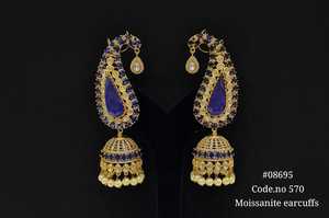 08695Moissanite Cuffs <b>Earrings</b> Gold Plated <b>Red</b> Green Pearl Drop Dangle <b>Earrings</b> for Women Party Wedding Wear - Product Image 4