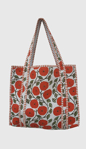 Sac fourre-tout perlé avec broderie de coquelicot rouge, ouverture supérieure, sac de shopping pour femme, utilisation toutes saisons - Product Image 3