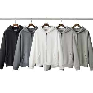 Sudadera con capucha personalizada 100% algodón de color sólido, estilo francés, de felpa, con cremallera, para hombre y mujer, ropa urbana y casual, DDP - Product Image 1