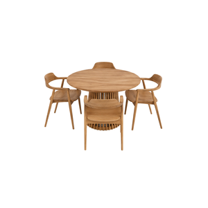 Ensemble de salle à manger rond en teck scandinave moderne ARTERRA Premium avec table à lattes et chaises pour hôtel - Product Image 1