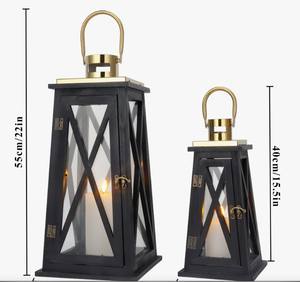 Farol Cuadrado de Madera Hecho a Mano con Tapa Metálica, Portavelas Antiguo para Decoración del Hogar, Bodas, Navidad y Pascua - Product Image 3