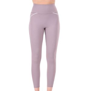 <b>Women's</b> Light Lavender High Waist Full Length <b>Leggings</b> Stretch Fitted Yoga Pants with <b>White</b> Curved Seam Detail for Workout - Product Image 1
