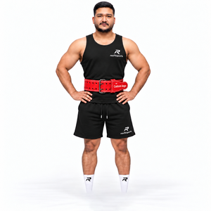 <b>Men</b> Leather Gym Lifting <b>Belt</b> Custom Logo Adjustable Double Prong Buckle Waist Support Fitness Training Wholesale OEM Supplier - Product Image 2