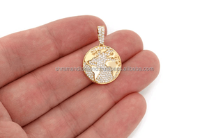Custom Geometric World Globe <b>Pendant</b> Moissanite Diamond Accents Two Tone 10K <b>Solid</b> <b>Gold</b> Unisex Iced Hip Hop Inspired Statement - Product Image 3