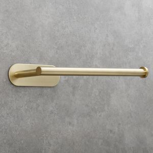 Portarotolo per Carta Igienica in Acciaio Inox Spazzolato Oro con Barra Portasciugamani Adesiva - Product Image 2