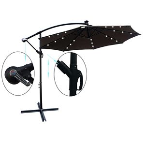 10 ft esterno a energia solare LED illuminato Patio ombrello impermeabile 8 costole a manovella Base croce parasole per giardino ponte cortile - Product Image 3