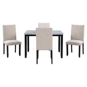 Set da Pranzo in Finto Marmo 5 Pezzi Bianco/Beige e Nero Include Tavolo con Cuscini Spessi e 4 Sedie per Arredamento Casa - Product Image 6