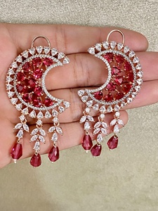 Pendientes Colgantes de Media Luna en Oro Rosa con Circonita Cúbica AAA, Joyería para Fiestas, Regalo para Mujer - Product Image 3