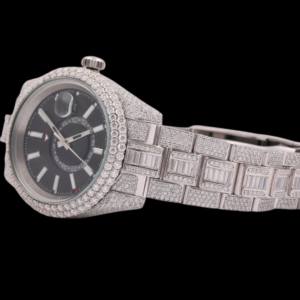 Reloj de Hombre Estilo Hip Hop con Esfera Negra Completamente Adornada con Diamantes Moissanite Redondos y Baguette, Multifuncional, Superventas - Product Image 2