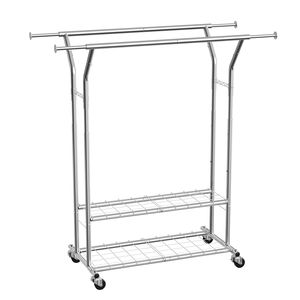 Appendiabiti su Ruote Regolabile in Altezza con 2 Aste Appendiabiti e 2 Ripiani Portaoggetti, Capacità di Carico 120 kg, per Uso Esterno - Product Image 4