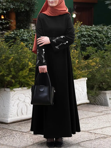 Abaya musulmane élégante 2026 pour femme, robe longue à manches longues brodée de fleurs, robe islamique décontractée, caftan, robes hijab de Dubaï - Product Image 5