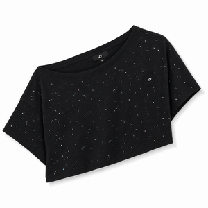 เสื้อผู้หญิงประดับเพชรทั่วตัว เสื้อยืดครอปไหล่เดียว ทรงโอเวอร์ไซส์ สไตล์สตรีทแฟชั่น เสื้อท็อปสั่งทำ OEM ขายส่ง เสื้อเบลาส์ - Product Image 3