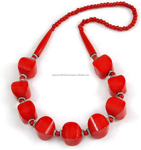 High Quality <b>Red</b> Resin Beaded Necklace Statement Necklace <b>Jewellery</b> by Indian Supplier UCI - Product Image 5