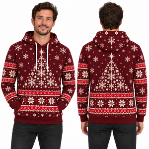 Sweat-shirt à capuche pour homme, imprimé rennes et flocons de neige bleus, en polyester tricoté, décontracté, hiver, avec poche, coupe classique - Product Image 4