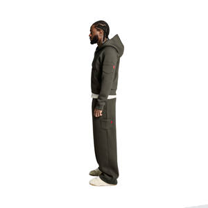 Conjunto de Sudadera Oversize de Felpa Francesa y Pantalones de Chándal de Pierna Recta, Estilo Urbano con Cremallera Personalizada, Lavado Ácido de Alta Calidad, 100% Algodón para Hombre, Ideal para Invierno - Product Image 2