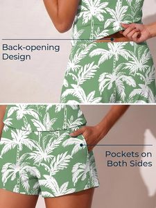 Ensemble tankini bleu imprimé palmiers pour femmes, maillot de bain à séchage rapide, tenue de plage et de piscine en deux pièces - Product Image 5