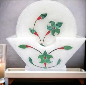 Export Quality 6 Piece <b>White</b> Marbal <b>Coaster</b> Set Stone <b>White</b> & Green - Product Image 2